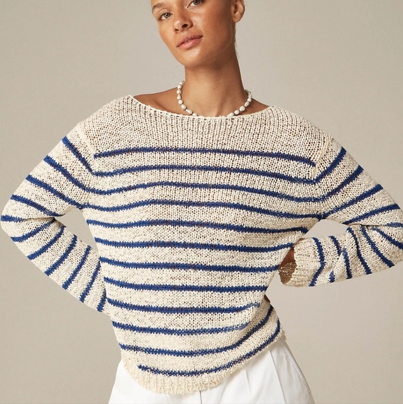 J. Crew Sweaters - J Crew Montauk pullover sweater in stripe CJ459 Size XS NWT Cream Blue